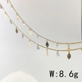 Detail of 8.6g gold chain link with dangling colorful zircon and hollow leaf charms - Style F (Gold Chain with Leaf & Square Stones)