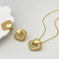 Elegantes goldenes Herz Schmuckset mit Halskette und Ohrringen mit Mikro-Pavé-Kristallen - Goldene Halskette Und Ohrringe