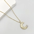 Gold letter C pendant necklace with hammered texture and white zircon stones on a chain - Letter C