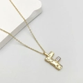 Gold letter L pendant necklace with hammered texture and sparkling zircon inlay - Letter F