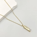 Minimalist gold textured rectangular pendant necklace with sparkling cubic zirconia inlay - Letter I