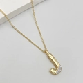 Fashion gold necklace with hammered texture letter J pendant and sparkling zircon stones - Letter J