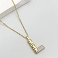 Chic gold-plated necklace featuring a textured letter L pendant with zircon stones - L