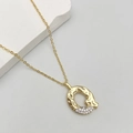 Golden necklace with Q-shaped pendant featuring hammer texture and zircon stones - Letter Q