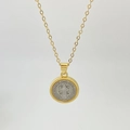 Detail of Saint Benedict medal pendant featuring a two-tone gold and silver religious icon - Gold Style A Large