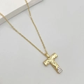 Fashion gold cross pendant necklace with textured finish and zircon accents for women - Letter T