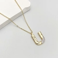 Fashionable gold-plated U-shaped pendant necklace with hammer texture and zircons - Letter U