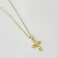 Collier croix bohème doré avec motif ajouré vintage et incrustations de zircon blanc - Croix Dorée (Or Type A)