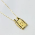 Collier à pendentif rectangulaire doré avec motif étoile lune et pierres noires - Plaque Étoile Lune Dorée (Or Type C)