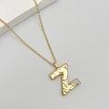 Letter Z pendant necklace in gold finish with hammered texture and white zircon stone - Letter Z