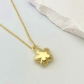 Elegant gold necklace featuring a minimalist polished five-petal flower pendant - Pendant With Chain / Flower