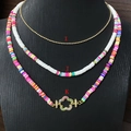 Bohemian double-layer necklace set with colorful clay beads and gold star clasp - Colorful Polymer Clay Bead Star Clasp Necklace (K)