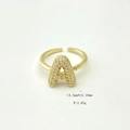 Gold plated open ring featuring a sparkling zircon-paved letter A pendant - Letter A / Gold A