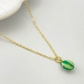 Collier doré avec pendentif ovale en 3D orné d'un motif pastèque en émail rayé vert - Style Fruit Texturé (O)