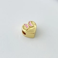 Ciondolo a cuore dorato con fiocco a pois rosa per bracciali e gioielli fai da te - Stile F Cuore Fiocco