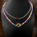 Detail of colorful polymer clay bead necklace with a gold star cubic zirconia clasp - Colorful Polymer Clay Bead Star Shape Necklace (V)