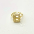 Gold plated open ring with letter B charm paved in cubic zirconia stones - Letter B / Gold B
