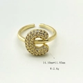 Adjustable gold open ring featuring a crystal paved letter E charm and polished finish - Letter C / Gold C