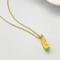 Collier doré de style pastoral avec pendentif tranche de pastèque rose et verte - Style Pastèque Colorée (Q)