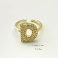 Gold plated open ring with letter D shape fully inlaid with white cubic zirconia stones - Letter D / Gold D