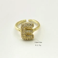 Adjustable gold letter E open ring with sparkling pavé zircons in a minimalist style - Gold E