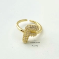 Gold-plated letter F open ring with sparkling pavé cubic zirconia setting - Gold F