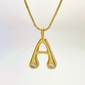 Minimalist gold teardrop necklace with letter A pendant and sparkling zircon accents - Gold A