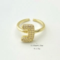 Adjustable golden letter J ring with micro-pave cubic zirconia crystals for women - Gold J