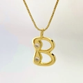 Gold plated letter B pendant necklace with sparkling cubic zirconia on box chain - Gold B