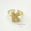 Adjustable gold plated letter K ring with sparkling cubic zirconia pavé stones - Gold K