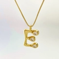 Golden drop necklace with letter E pendant and zircon accents on venetian chain - Gold E