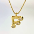 Minimalist gold letter F water drop pendant necklace with micro-inlaid cubic zirconia - Gold F