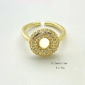 Adjustable golden open ring with 14.2mm round zircon paved disk, weight 2.95g - Gold O