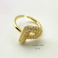 Gold plated open ring featuring a sparkling zircon-encrusted letter P design - Gold P