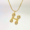 Minimalist gold necklace with artistically styled letter H pendant and cubic zirconia - Gold H