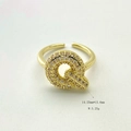Gold plated open ring with letter Q shape paved with sparkling cubic zirconia crystals - Gold Q