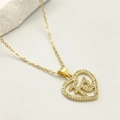 Golden heart pendant necklace with micro-pave crystals and artistic character detail - Micro-inlaid Characters Heart Style (b)