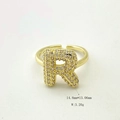 Adjustable golden open ring with letter R charm and sparkling pavé zircon stones - Gold R