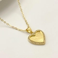 Gold heart pendant necklace with shimmering zircon accents and frosted gold texture - Frosted Hollow Heart Style (d)