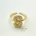 Adjustable gold plated letter S open ring featuring sparkling pave cubic zirconia - Gold S