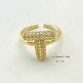Adjustable golden ring featuring a pavé-set letter T design with sparkling zircon stones - Gold T