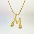 Minimalist gold letter M necklace with water drop design and sparkling zircon stones - Gold M