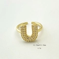 Adjustable gold plated letter U ring with shimmering cubic zirconia micro-pave setting - Gold U