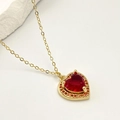 Collana a catena dorata con pendente a cuore rosso e contorno di zirconi arancioni - Stile Cuore Rosso Scuro Circondato (i)