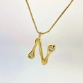 Polished gold letter N pendant necklace with micro zircon accents and thin box chain - Gold N