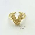 Adjustable gold plated ring with letter V shape encrusted with sparkling zircon stones - Gold V