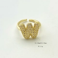 Adjustable golden letter W ring with white zircon pave setting for women - Gold W