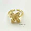 Adjustable gold plated letter X open ring with cubic zirconia micro-pave setting - Gold X