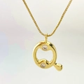 Minimalist gold letter Q pendant necklace with clear zircon stones on box chain - Gold Q