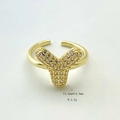 Gold plated open adjustable ring with zircon paved letter T shape for women - Gold Y